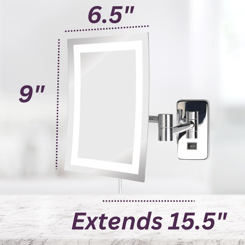 JERDON Rectangular Wall Mount Makeup Mirror - Direct Wire Makeup Mirror with 5X Magnification and LED Lights - Chrome Finish - Model JRT710CLD - Image 4